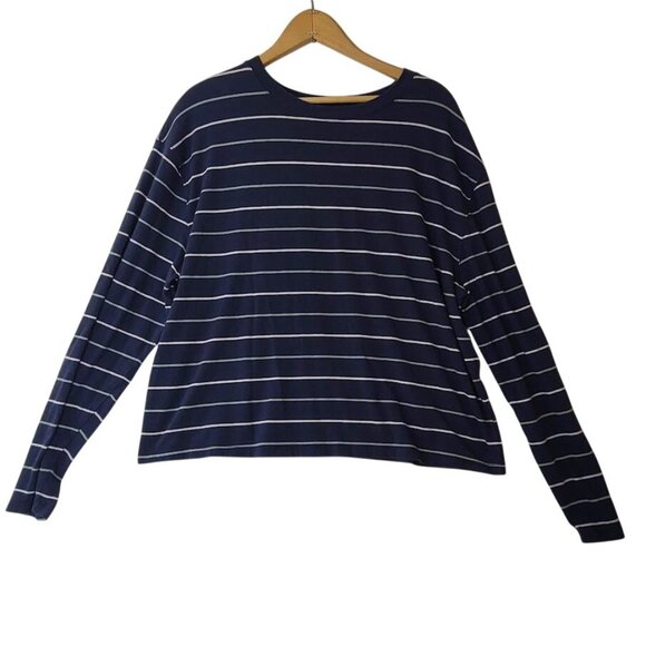 a new day Tops - A New Day Navy Blue White Striped Long Sleeve Top Womens Size XL